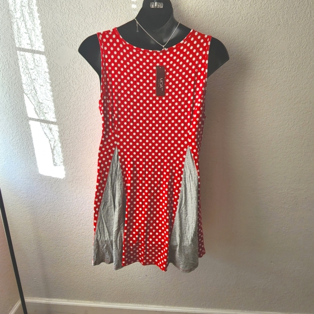 MOA Red w/ White Polka Dots Tank Top Grey Panels Plus Size 3xl NWT - Picture 4 of 8